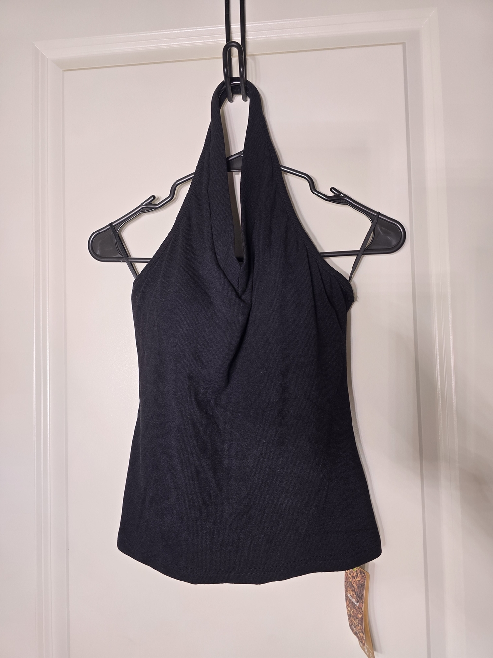 OGL Black Ribbed Halter Tank with V-Neck and Built-In Bra NWT - Picture 2 of 6